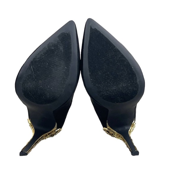 Just Fab Sarina Black Evening Stiletto Pumps Metal Cage 4” Gold Heel Sz 8.5 - Picture 7 of 11